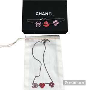 Authentic Chanel Vintage CC Clover/Heart Bracelet & Necklace (2pc set)